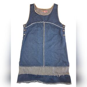 Y2K MeandYou Denim Patchwork Jumper Dress 4X Boho Raw Hem Sleeveless Cotton